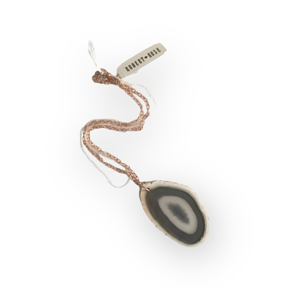 new Robert Rose ✲ Polished Agate Slab Statement Necklace ✲ Rose Gold Link Chain - Picture 3 of 16
